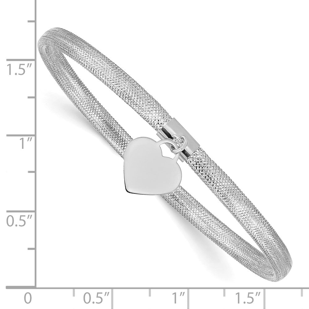 14K Yellow & Rhodium with White Rhodium Plating Heart Stretch Mesh Bracelet