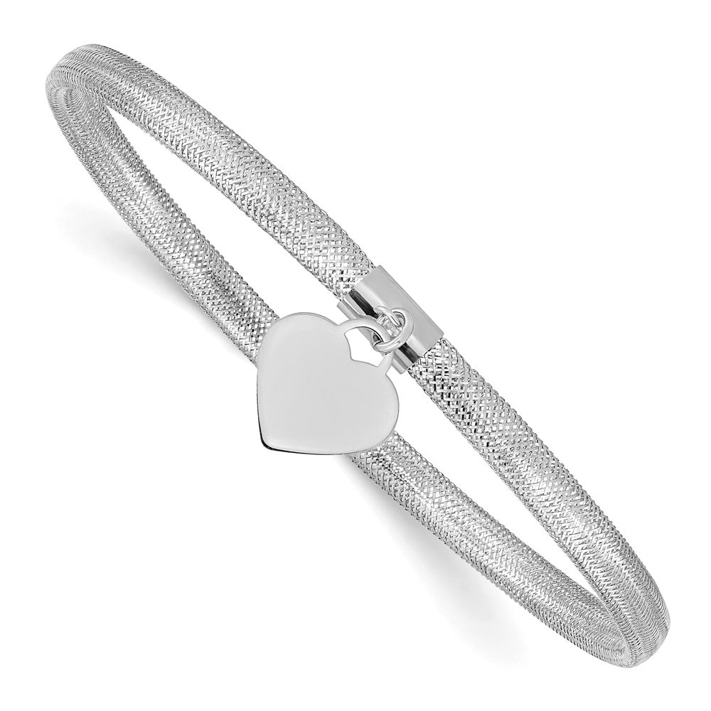 14K Yellow & Rhodium with White Rhodium Plating Heart Stretch Mesh Bracelet