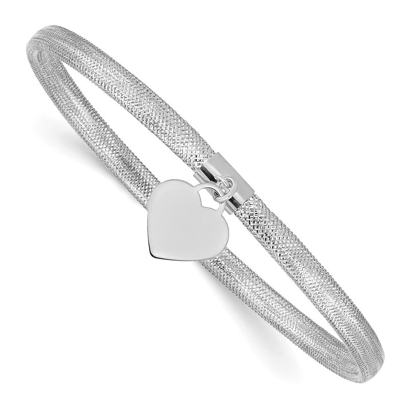 14K Yellow & Rhodium with White Rhodium Plating Heart Stretch Mesh Bracelet