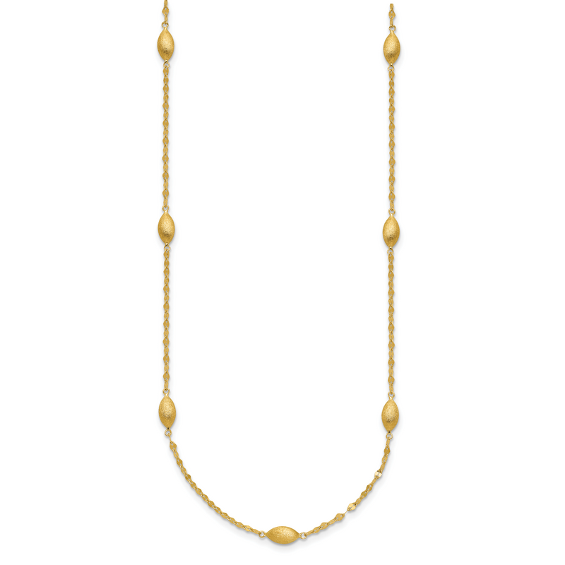 14K Yellow Gold Diamond-Cut W/Satin Oval Beads Necklace