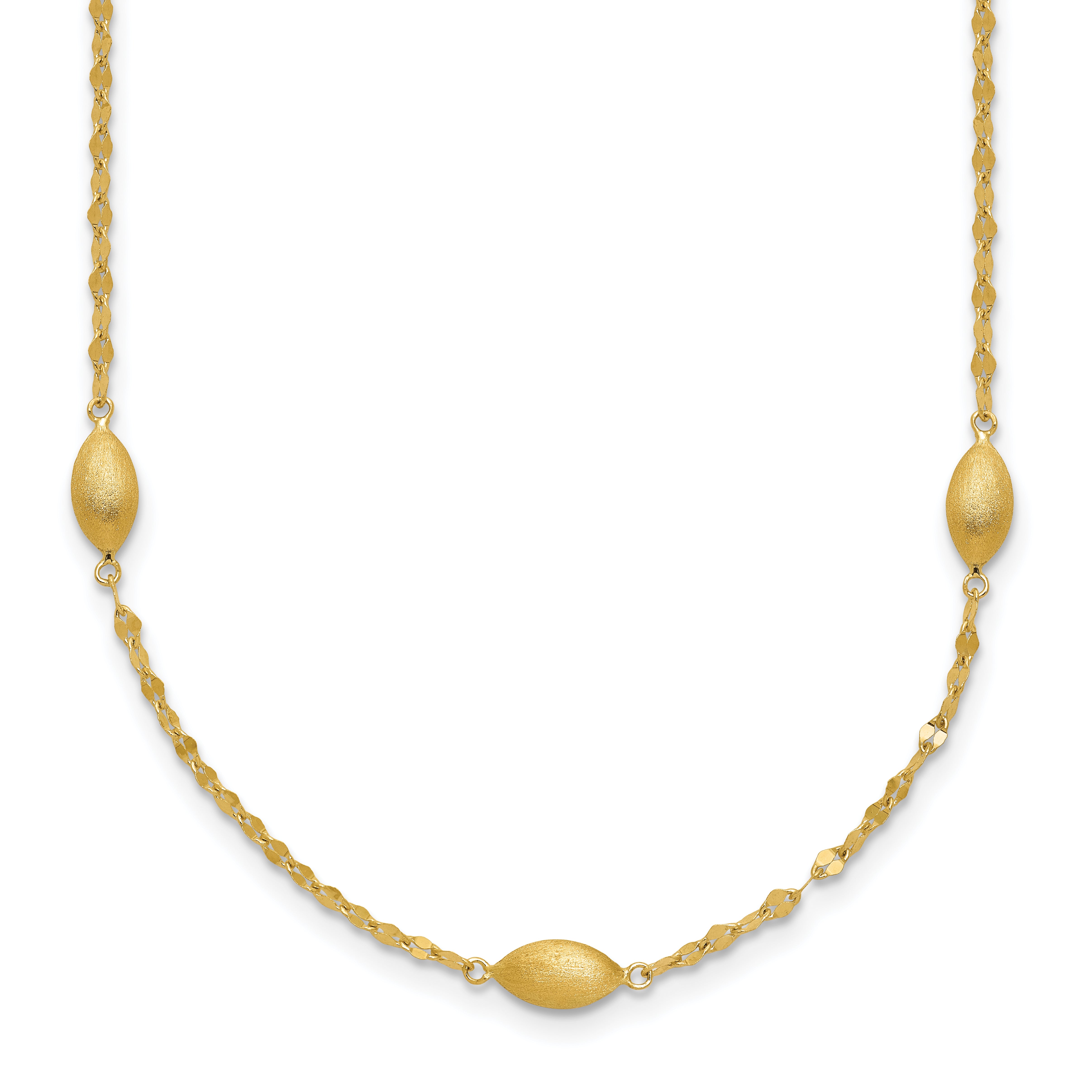 14K Yellow Gold Diamond-Cut W/Satin Oval Beads Necklace