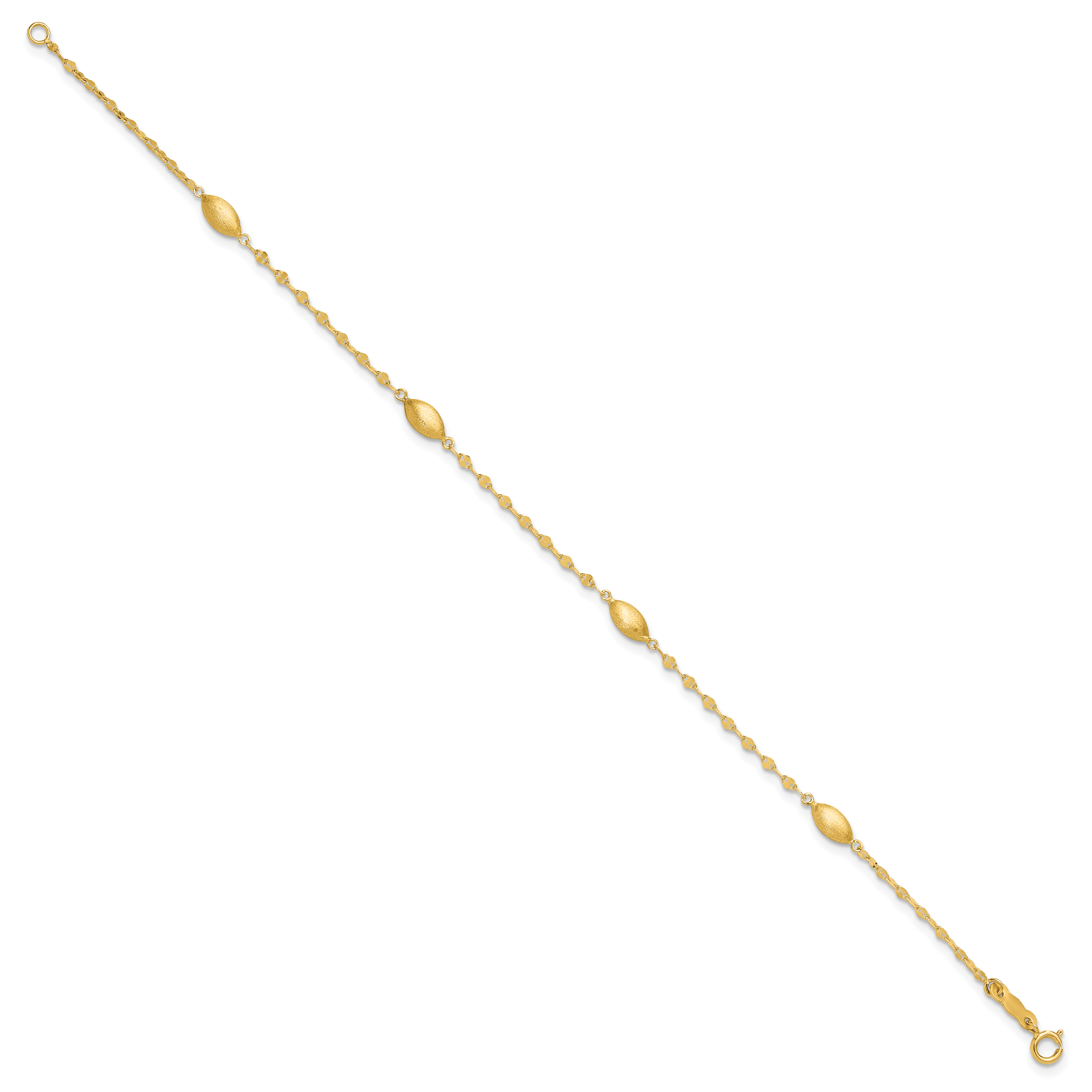 7.5 Inch 14K Diamond-Cut W/Satin Oval Beads Bracelet