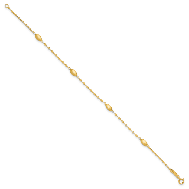 7.5 Inch 14K Diamond-Cut W/Satin Oval Beads Bracelet