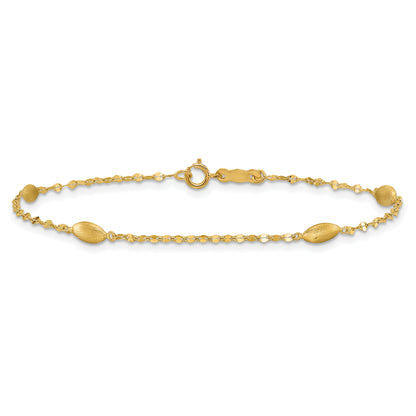 7.5 Inch 14K Diamond-Cut W/Satin Oval Beads Bracelet