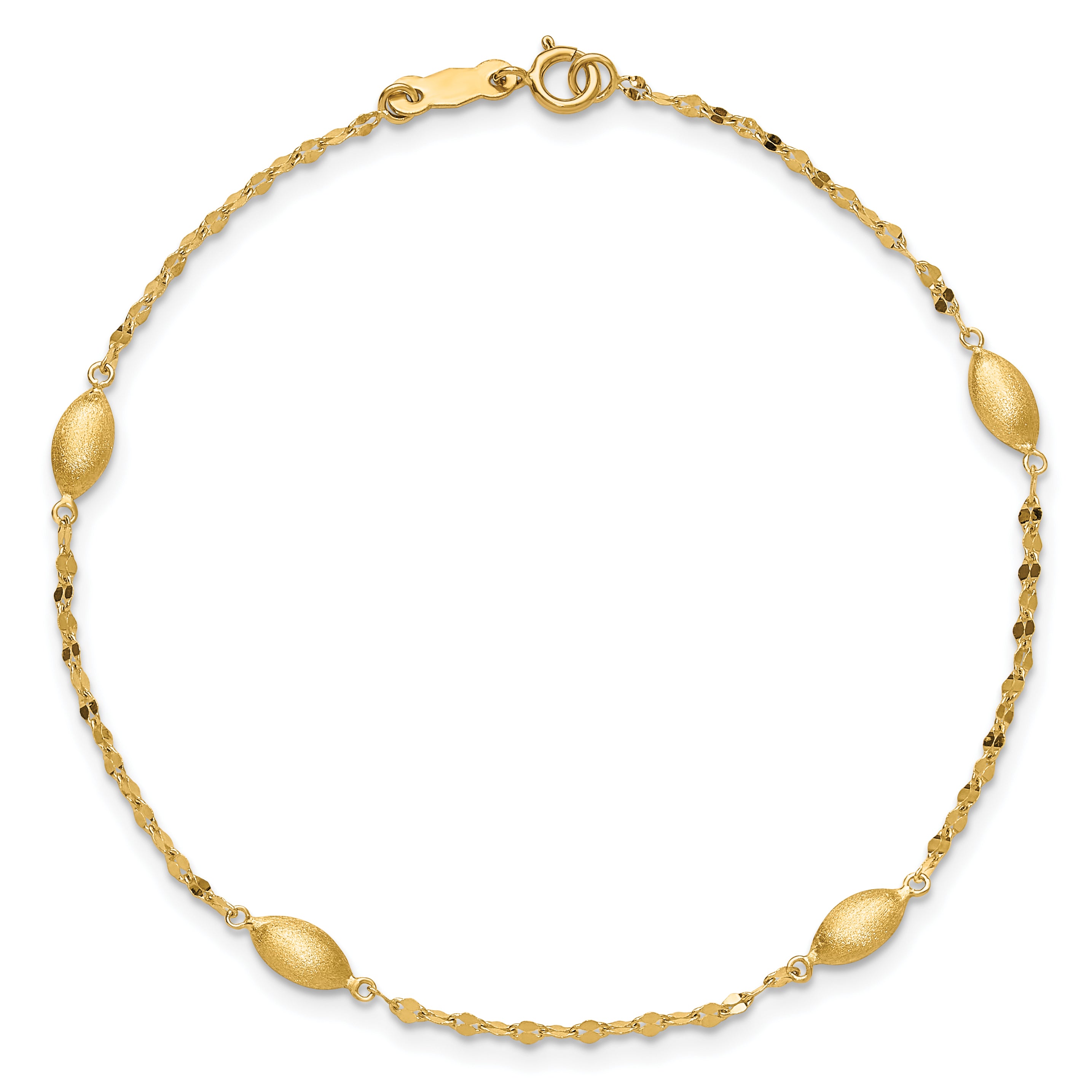 7.5 Inch 14K Diamond-Cut W/Satin Oval Beads Bracelet