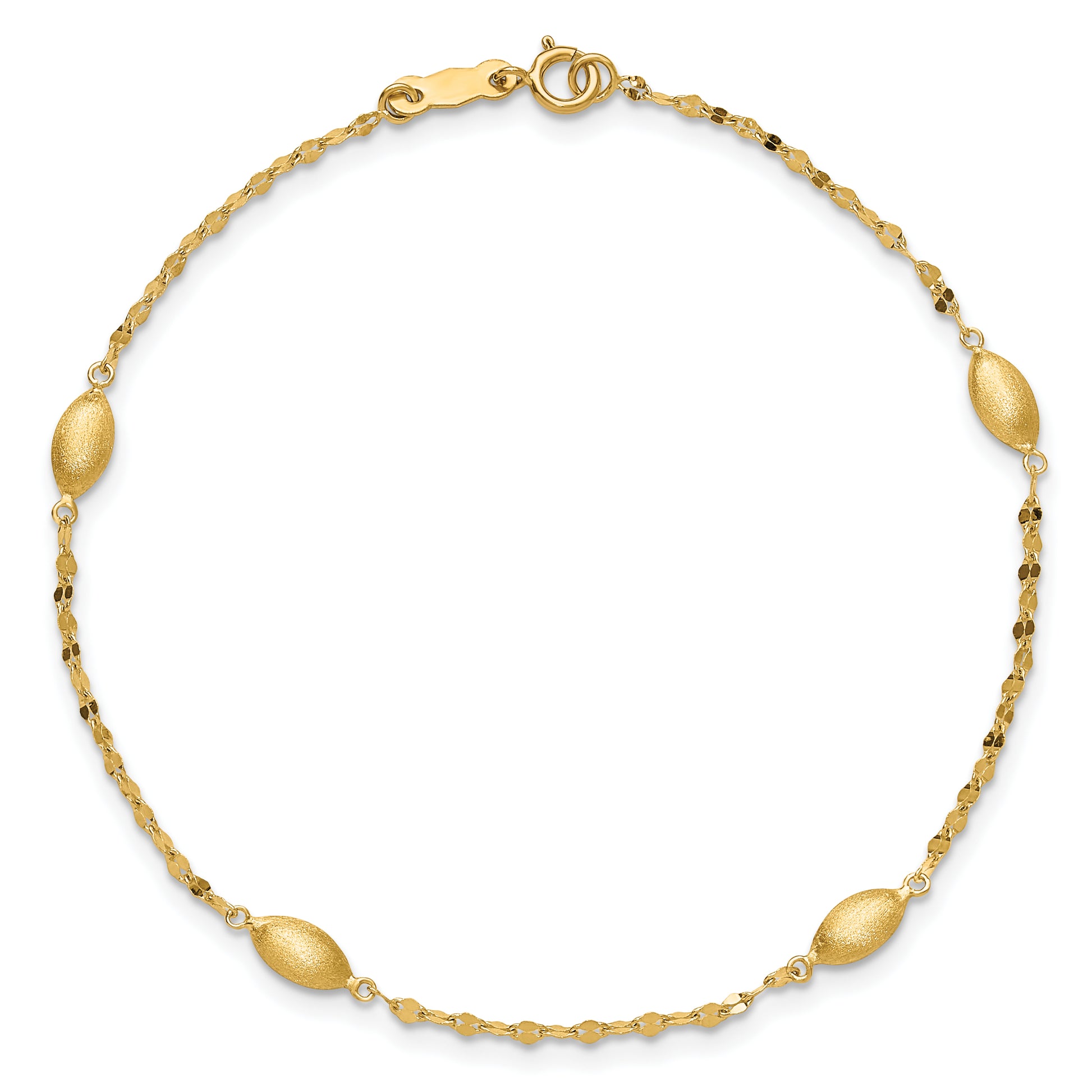 7.5 Inch 14K Diamond-Cut W/Satin Oval Beads Bracelet