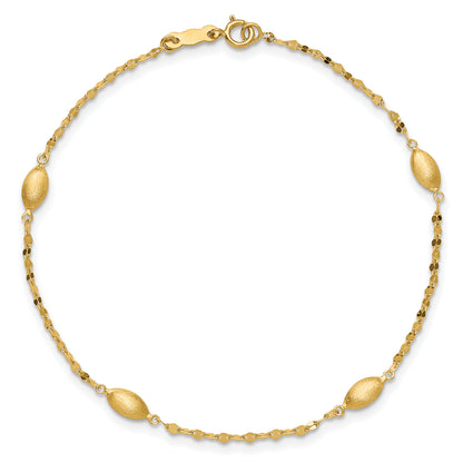 7.5 Inch 14K Diamond-Cut W/Satin Oval Beads Bracelet