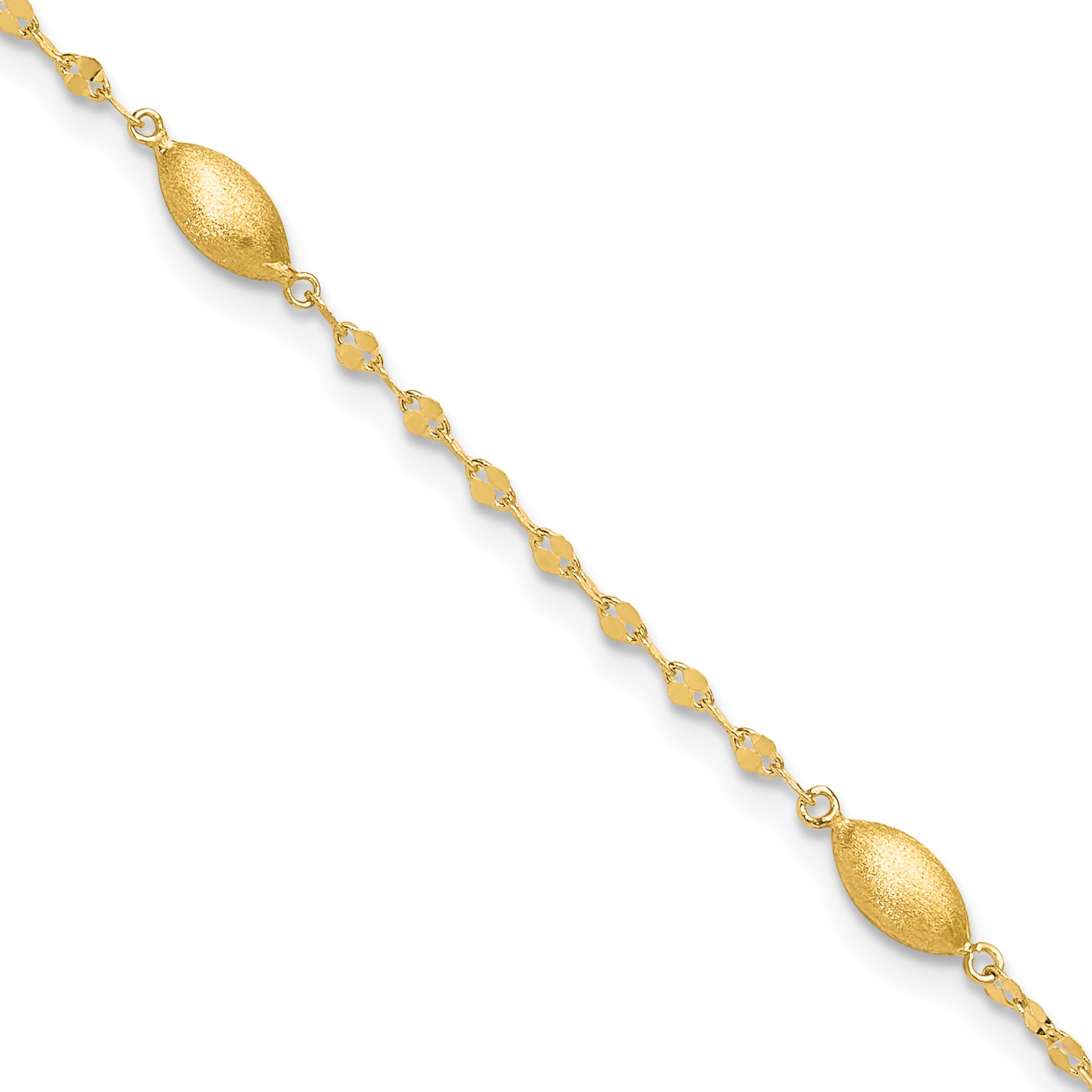 7.5 Inch 14K Diamond-Cut W/Satin Oval Beads Bracelet