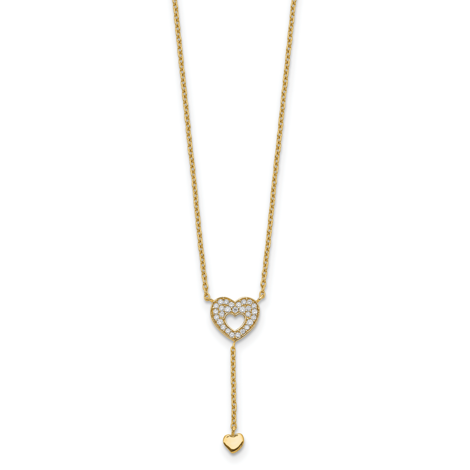 14K Yellow Gold Heart With Czs Necklace