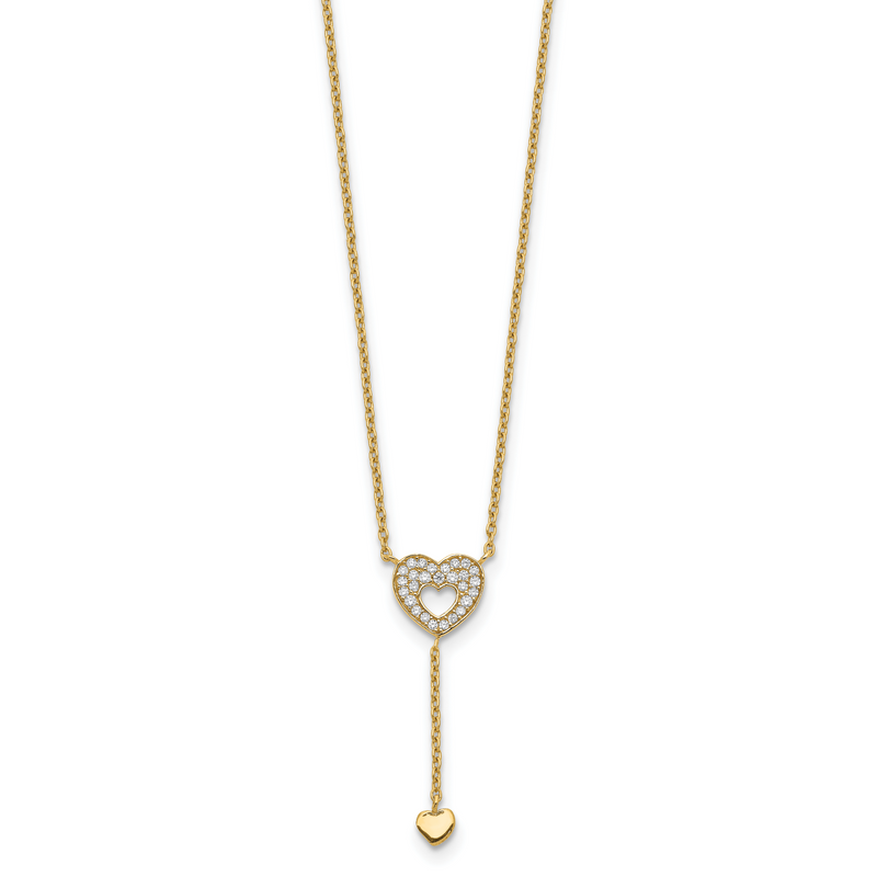 14K Yellow Gold Heart With Czs Necklace