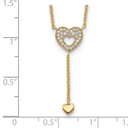 14K Yellow Gold Heart With Czs Necklace