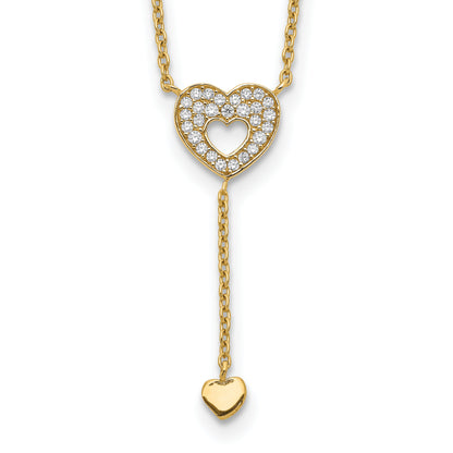 14K Yellow Gold Heart With Czs Necklace