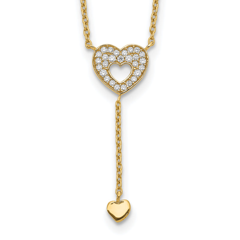 14K Yellow Gold Heart With Czs Necklace