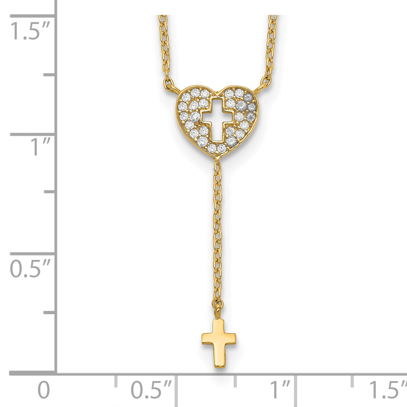 14K Yellow Gold Heart With Cross Cz Necklace