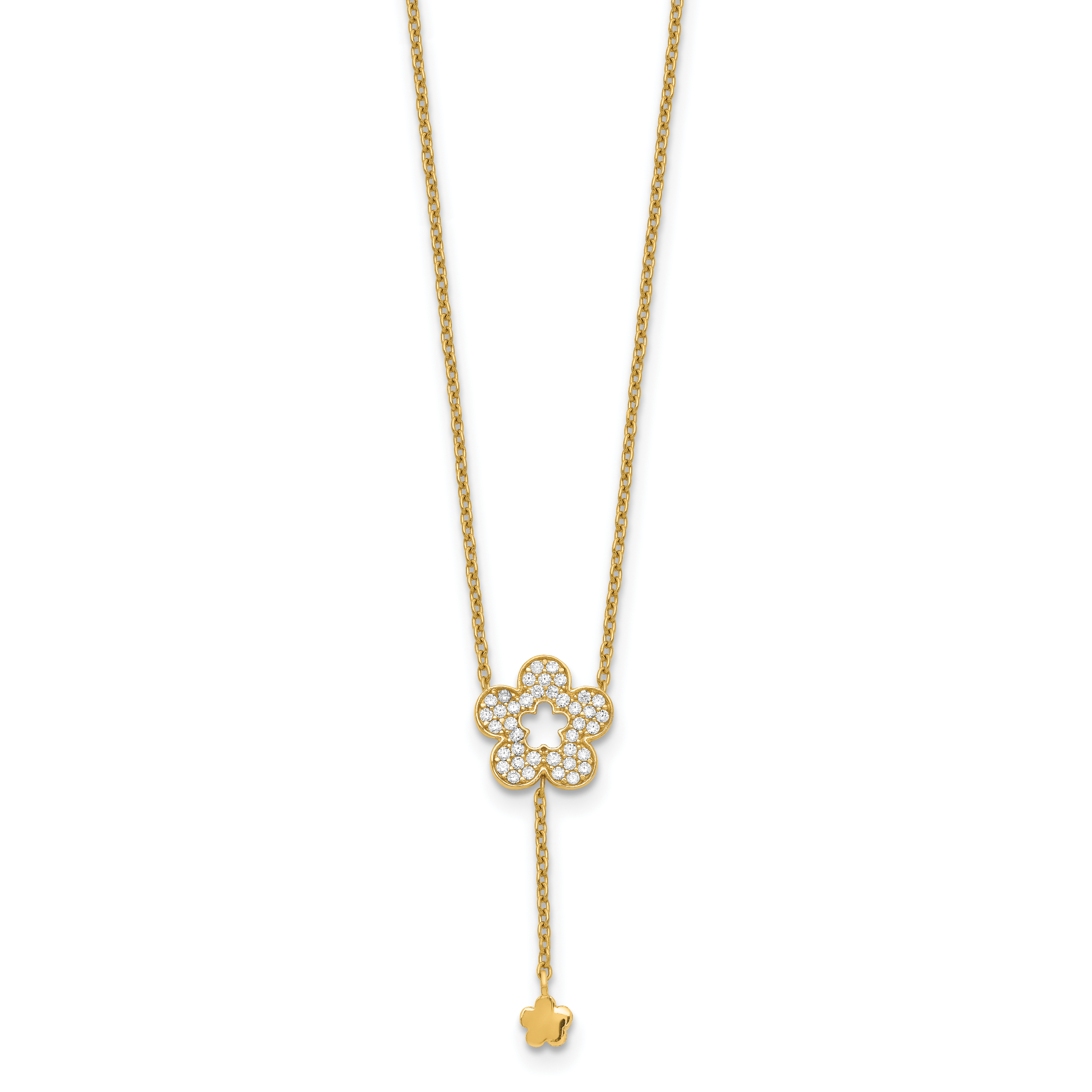 14K Yellow Gold Flower Cz Necklace