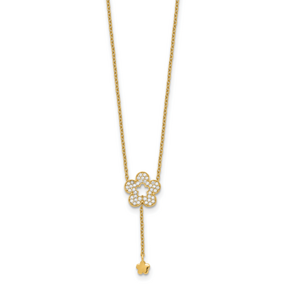 14K Yellow Gold Flower Cz Necklace