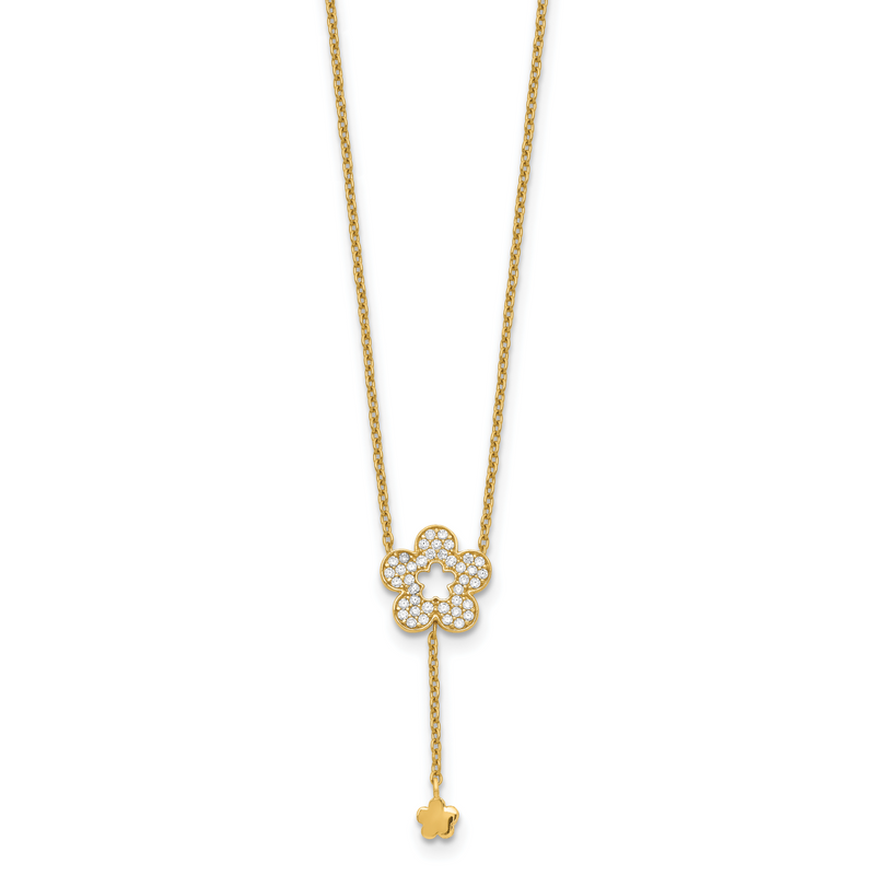 14K Yellow Gold Flower Cz Necklace