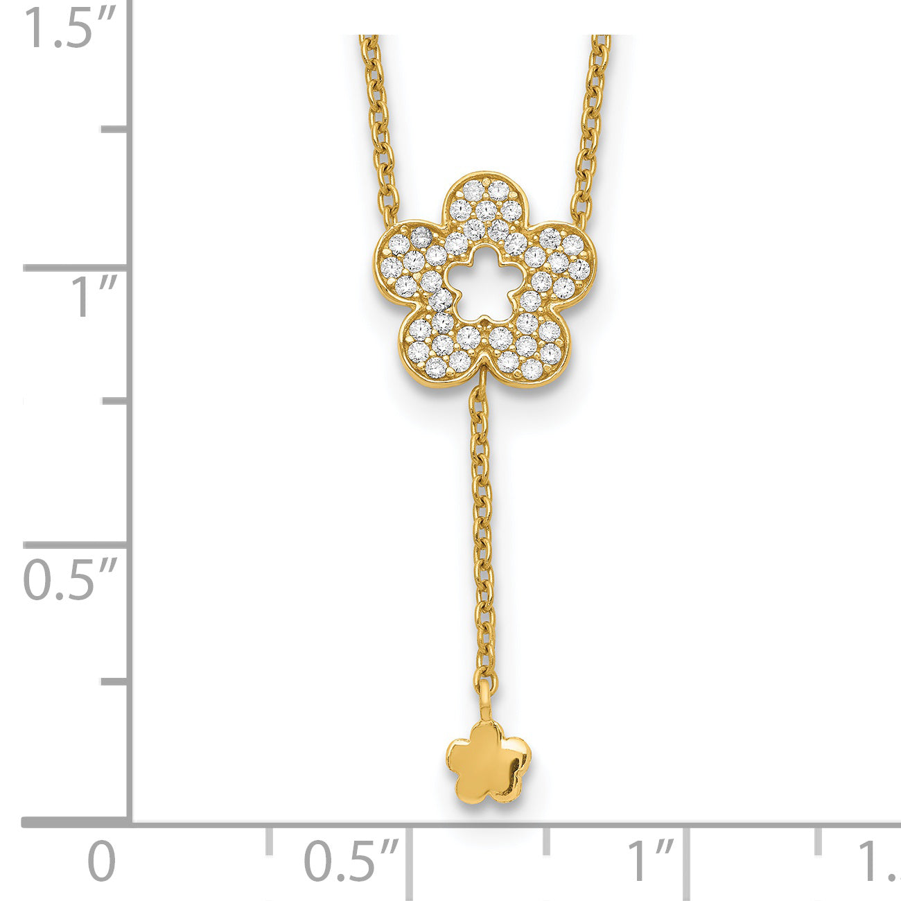 14K Yellow Gold Flower Cz Necklace