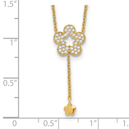 14K Yellow Gold Flower Cz Necklace