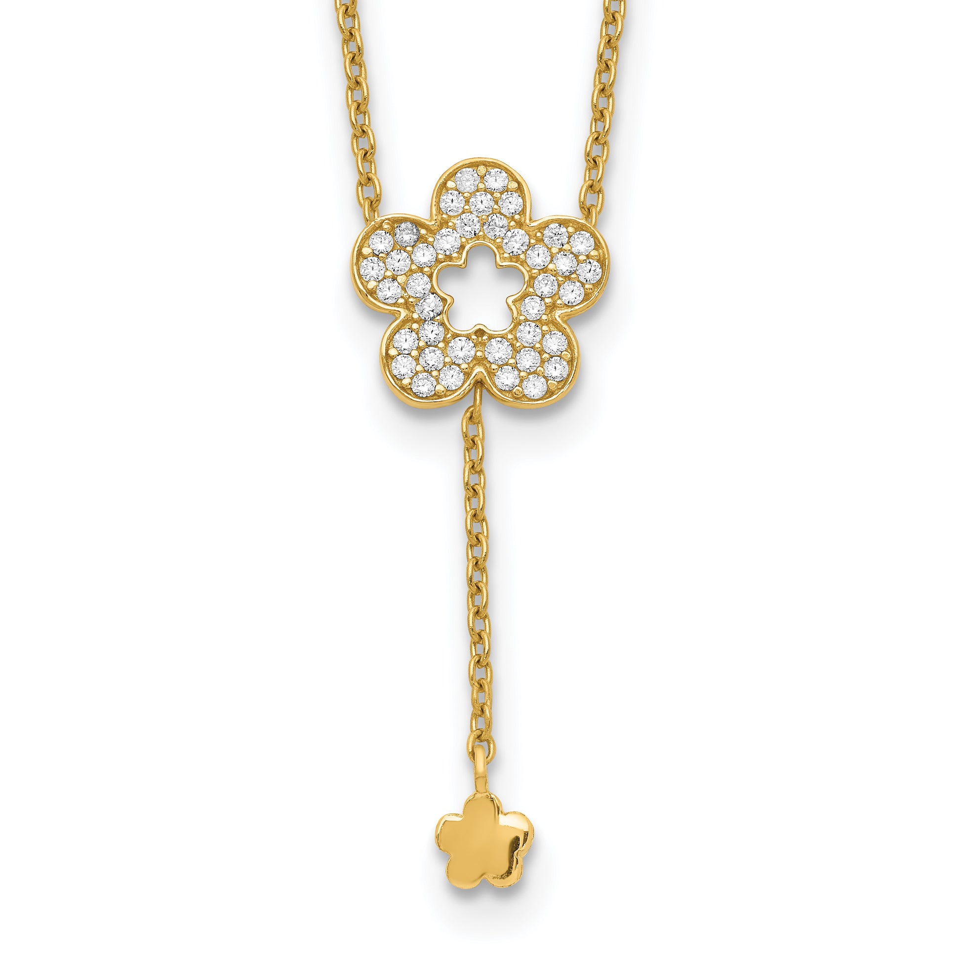 14K Yellow Gold Flower Cz Necklace