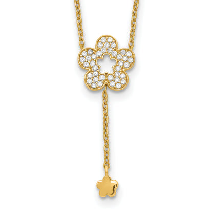 14K Yellow Gold Flower Cz Necklace