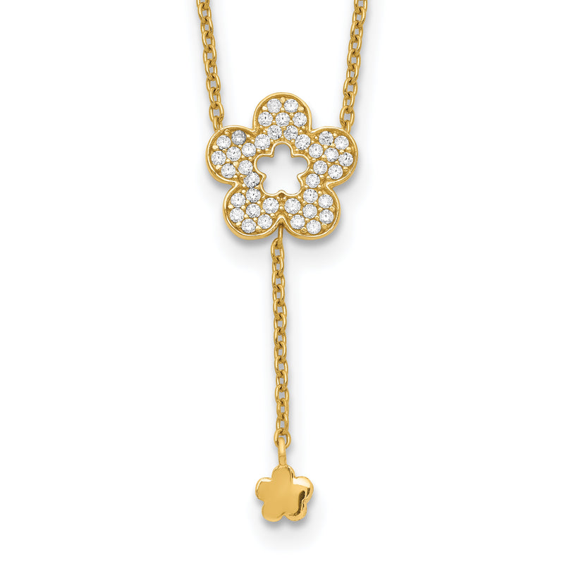 14K Yellow Gold Flower Cz Necklace