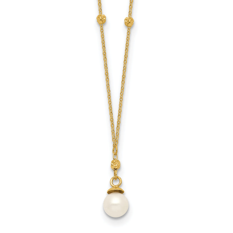 18 Inch 14K Beaded Chain W/5mm Freshwater Cultured Pearl Necklace