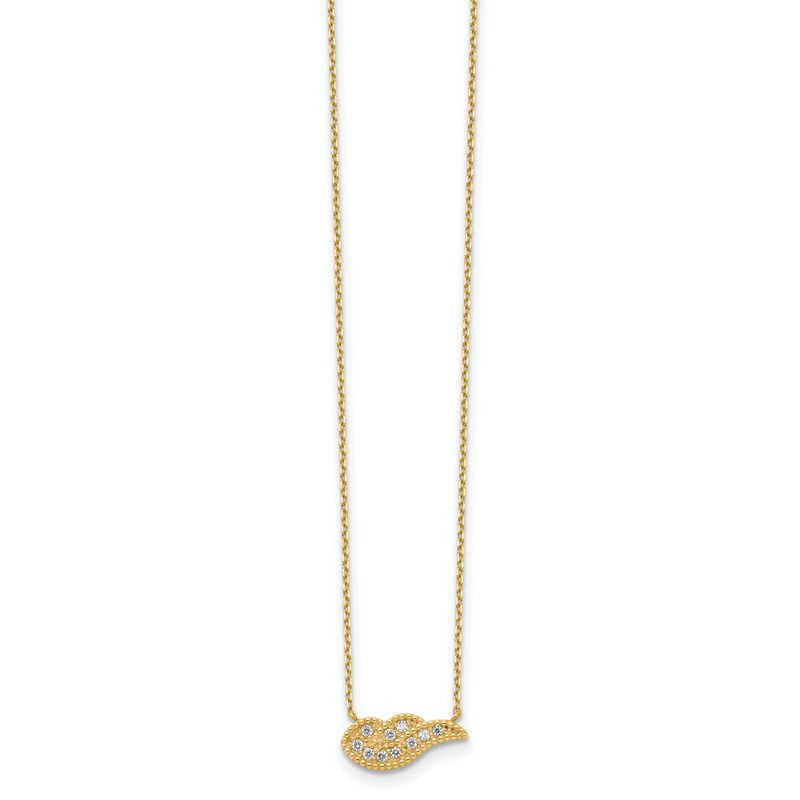 14K Yellow Gold Angel Wing Cz With 2In Ext Necklace