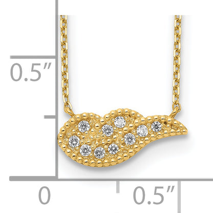 14K Yellow Gold Angel Wing Cz With 2In Ext Necklace