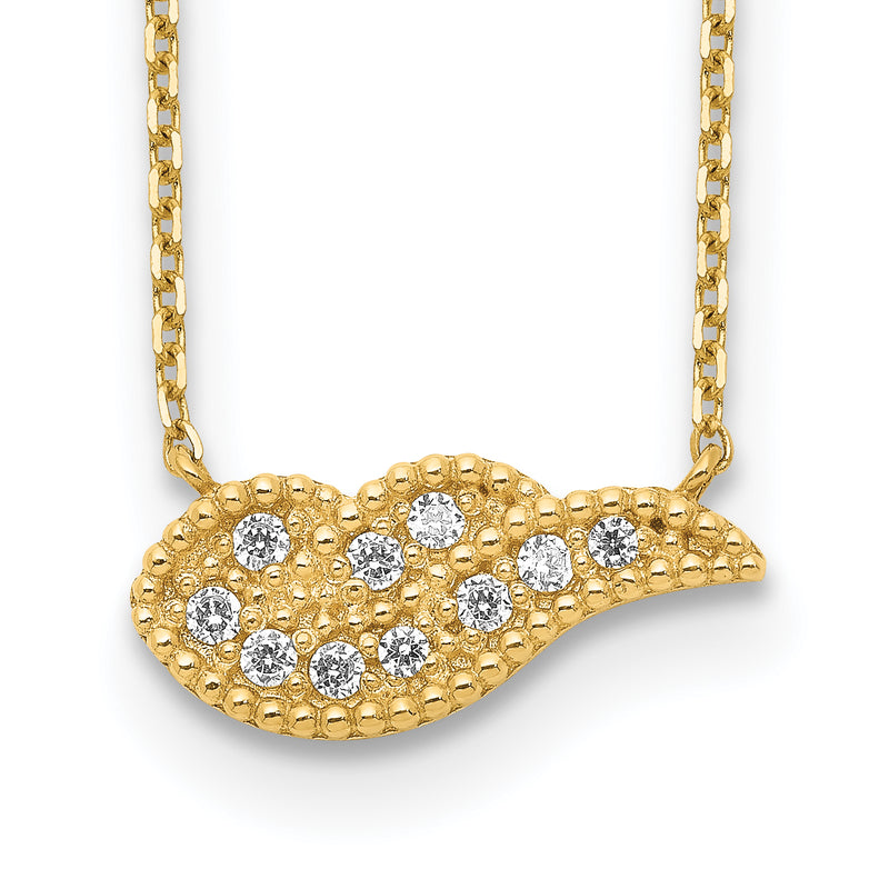 14K Yellow Gold Angel Wing Cz With 2In Ext Necklace