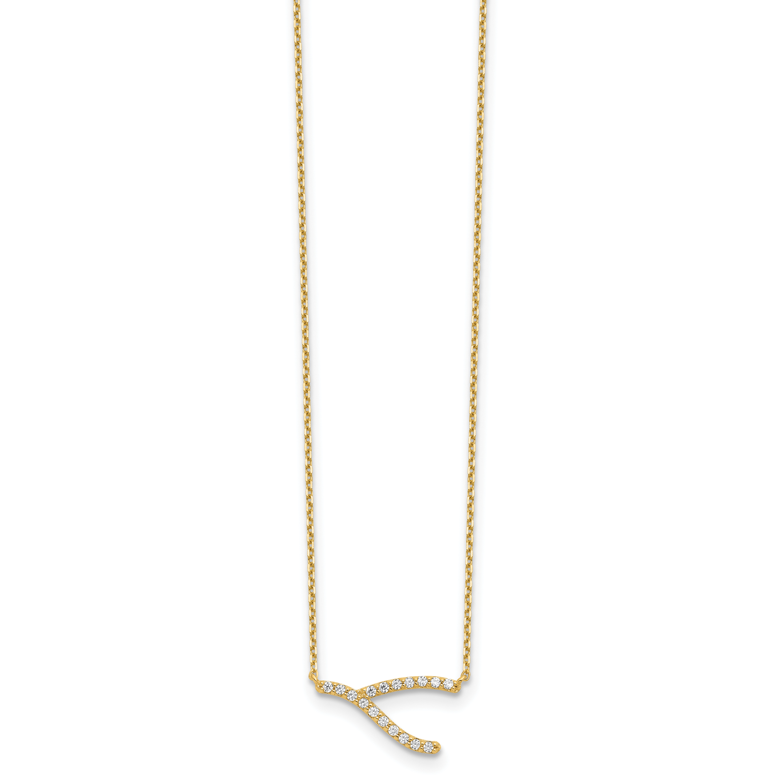 14K Yellow Gold Wishbone Cz With 2In Ext Necklace