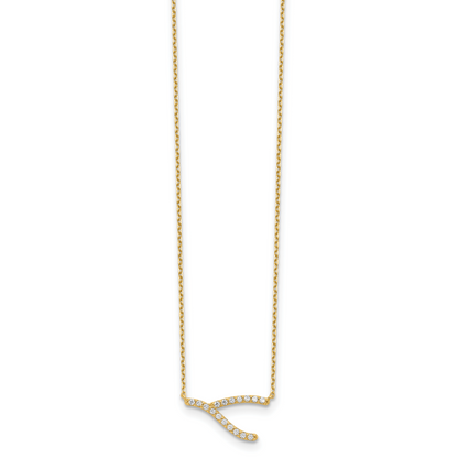 14K Yellow Gold Wishbone Cz With 2In Ext Necklace