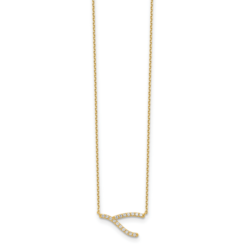14K Yellow Gold Wishbone Cz With 2In Ext Necklace