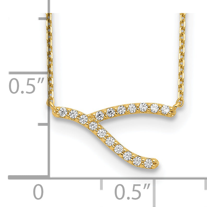 14K Yellow Gold Wishbone Cz With 2In Ext Necklace