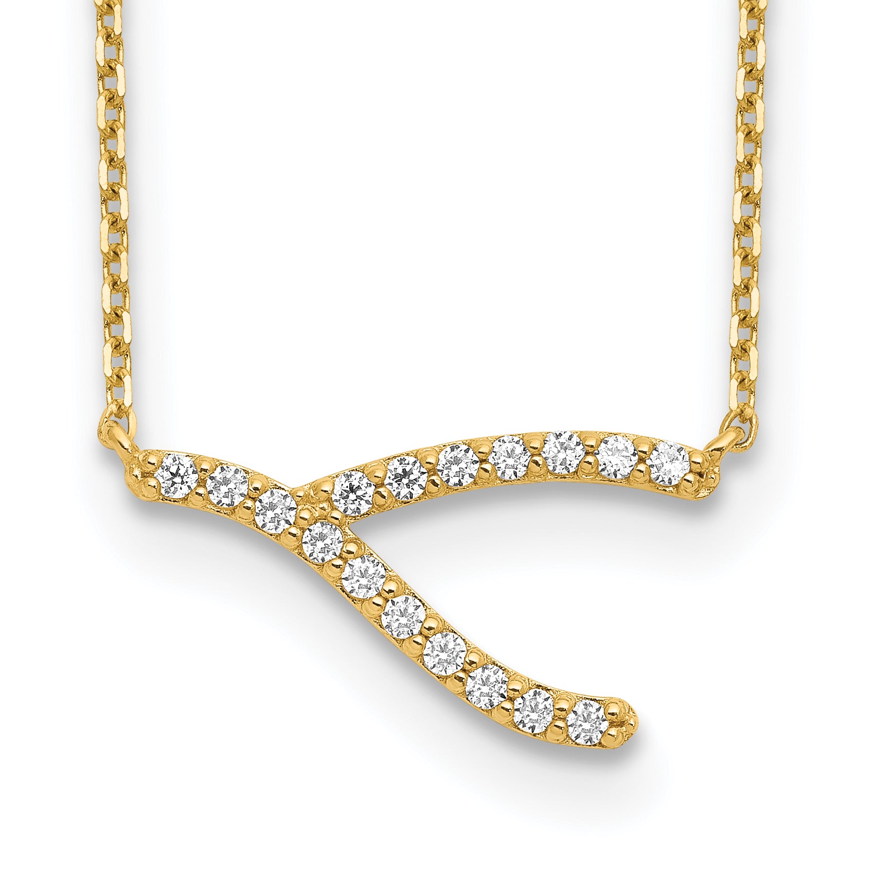 14K Yellow Gold Wishbone Cz With 2In Ext Necklace