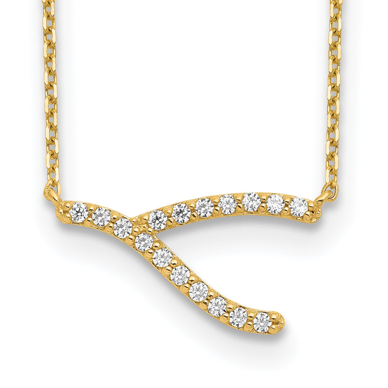 14K Yellow Gold Wishbone Cz With 2In Ext Necklace
