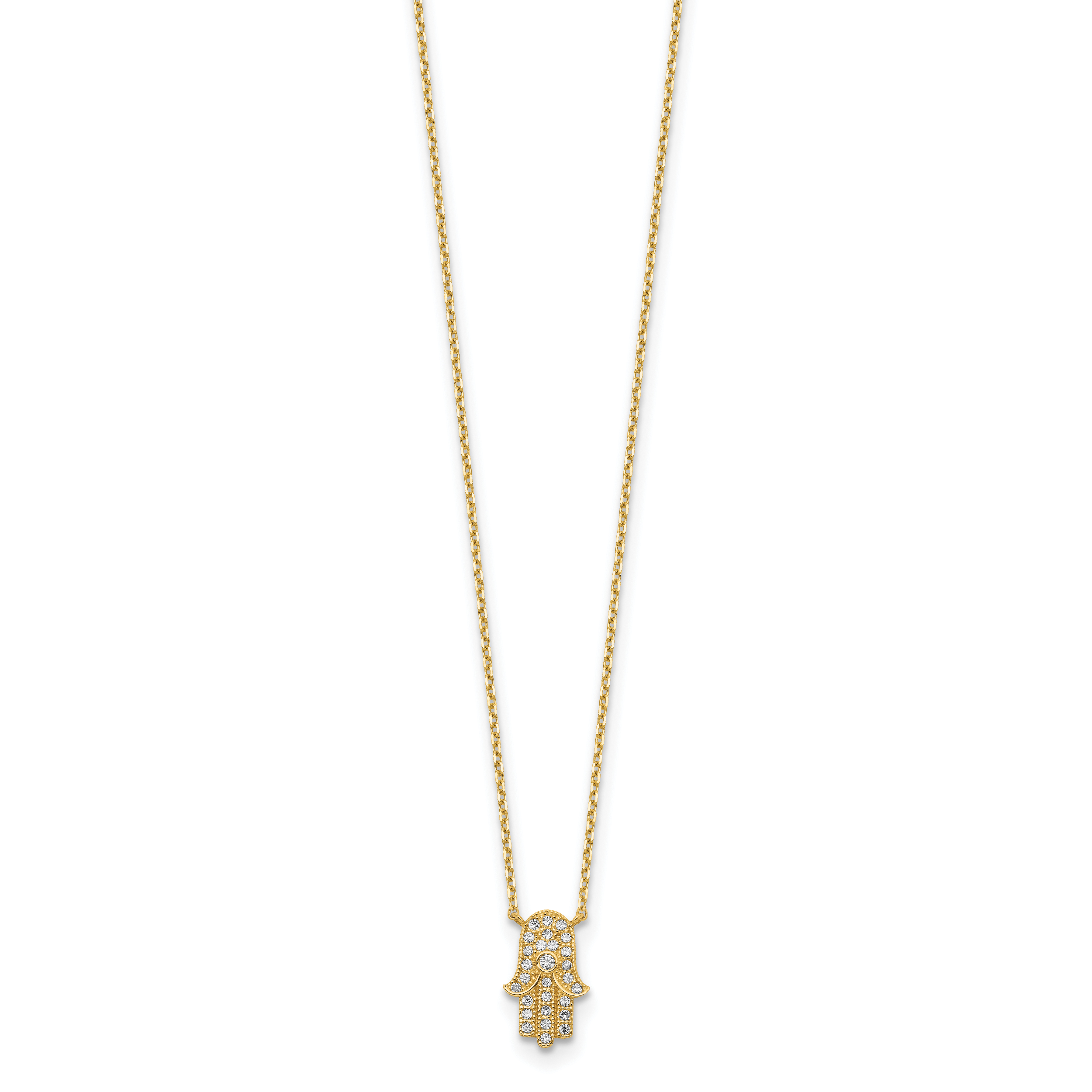 14K Yellow Gold Hamas Cz With 2In Ext Necklace