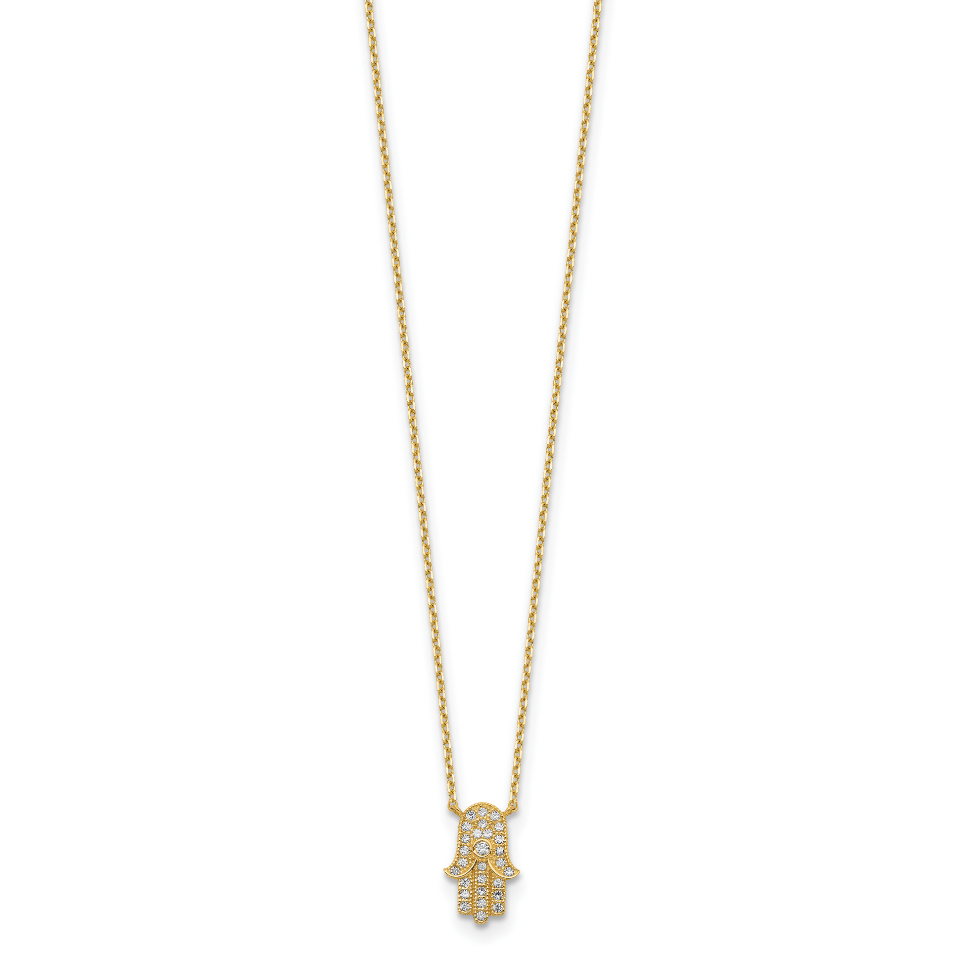 14K Yellow Gold Hamas Cz With 2In Ext Necklace