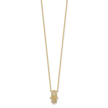 14K Yellow Gold Hamas Cz With 2In Ext Necklace