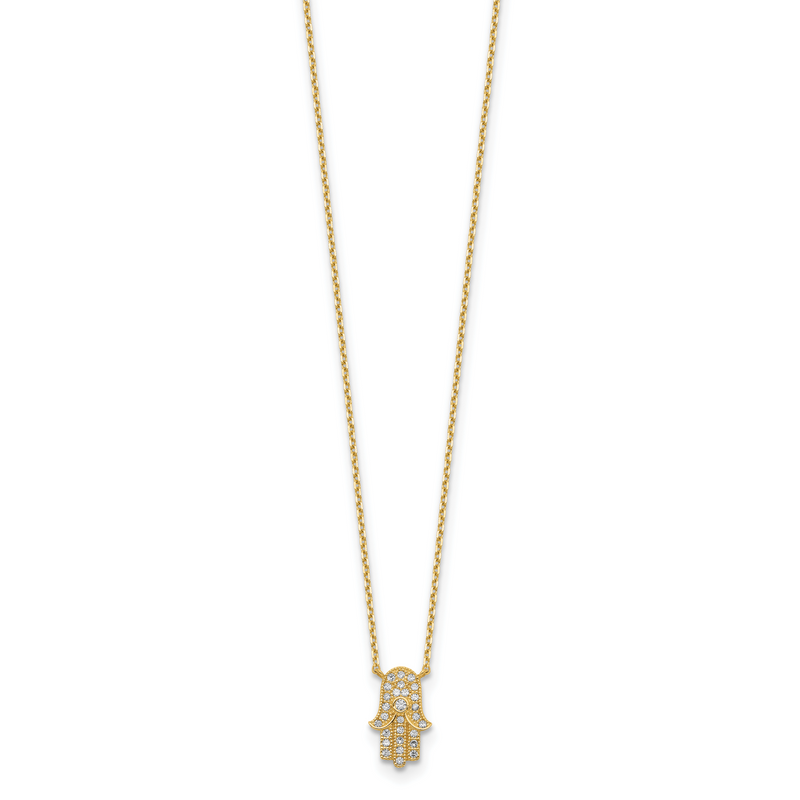 14K Yellow Gold Hamas Cz With 2In Ext Necklace