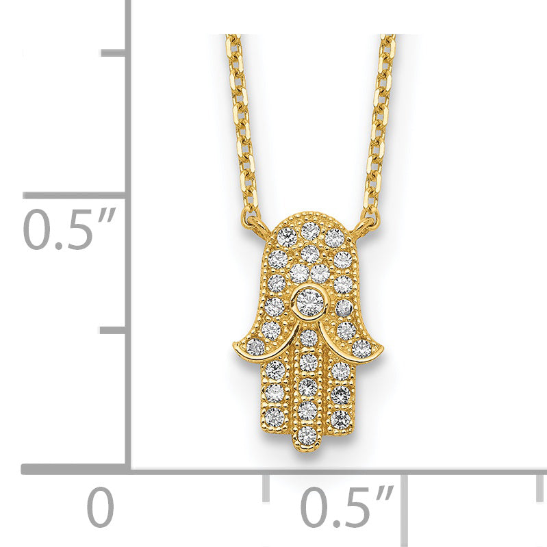 14K Yellow Gold Hamas Cz With 2In Ext Necklace