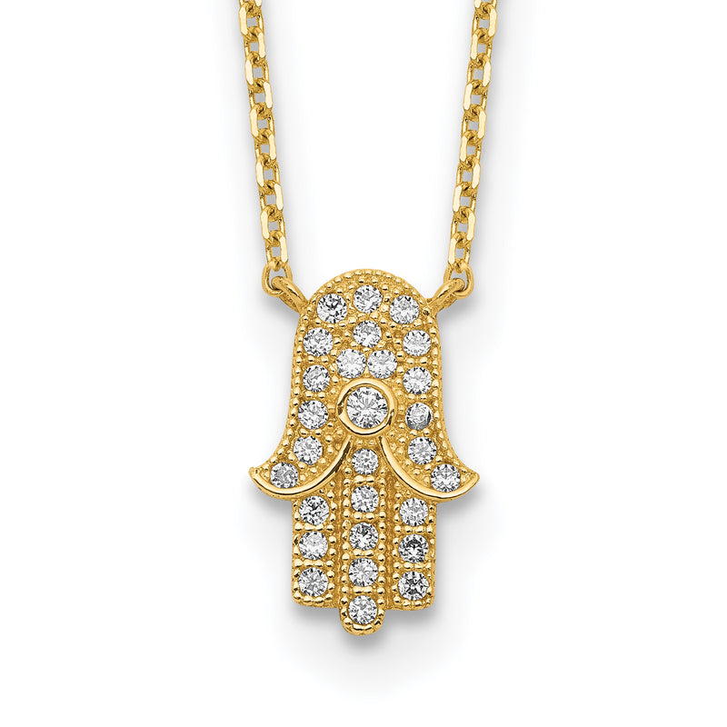 14K Yellow Gold Hamas Cz With 2In Ext Necklace
