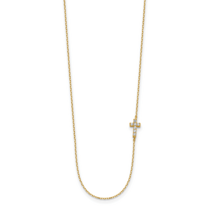 14K Yellow Gold Small Cross Cz With 2In Ext Necklace