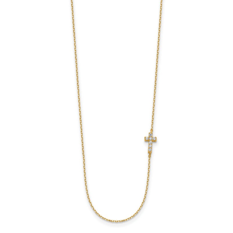 14K Yellow Gold Small Cross Cz With 2In Ext Necklace