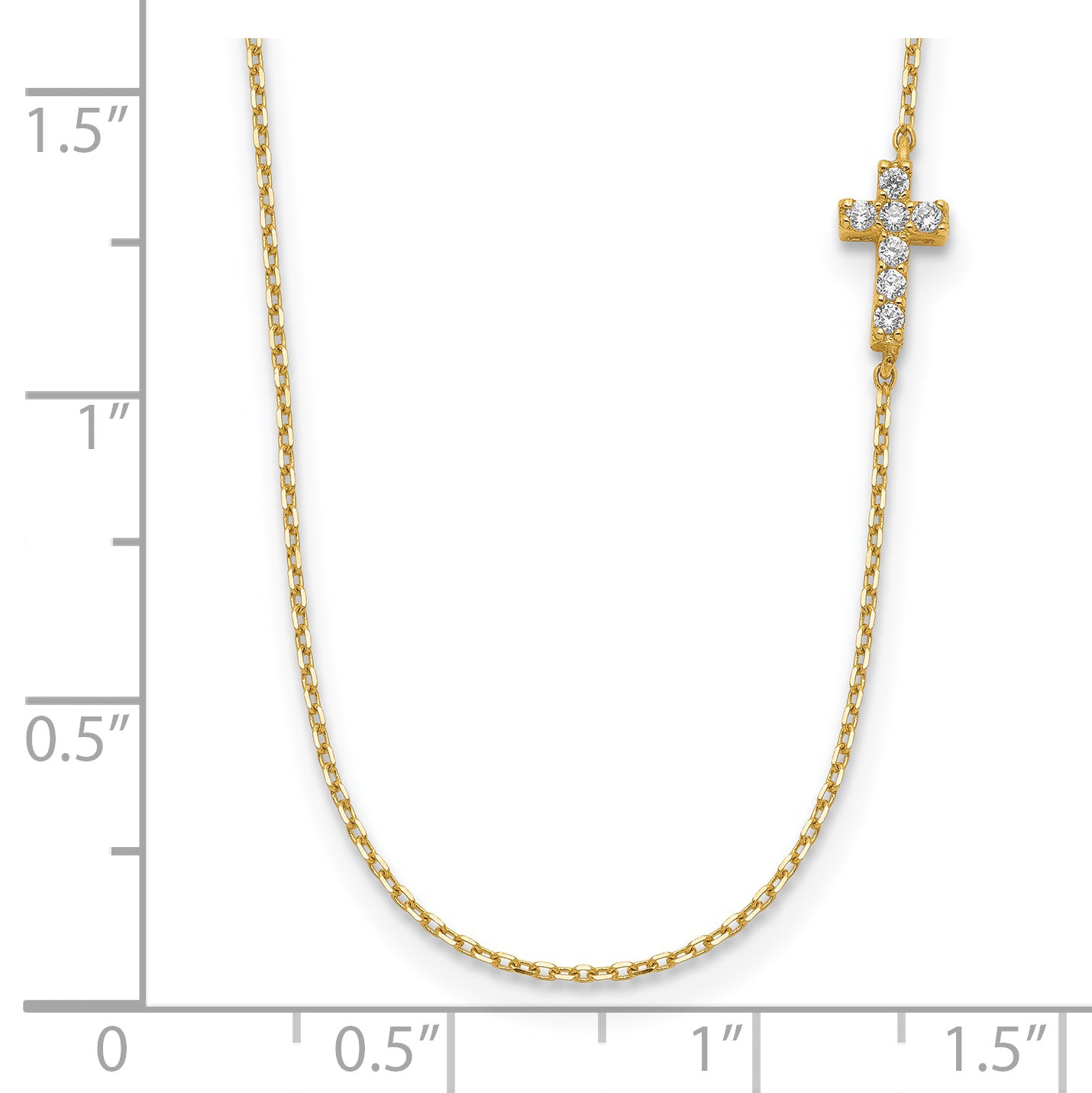 14K Yellow Gold Small Cross Cz With 2In Ext Necklace