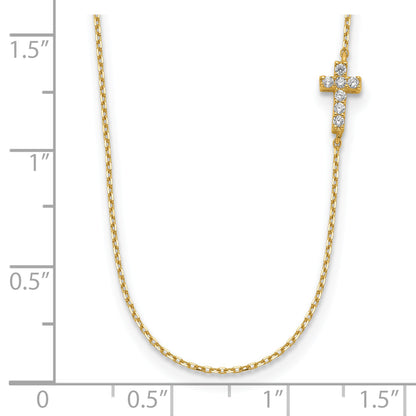 14K Yellow Gold Small Cross Cz With 2In Ext Necklace
