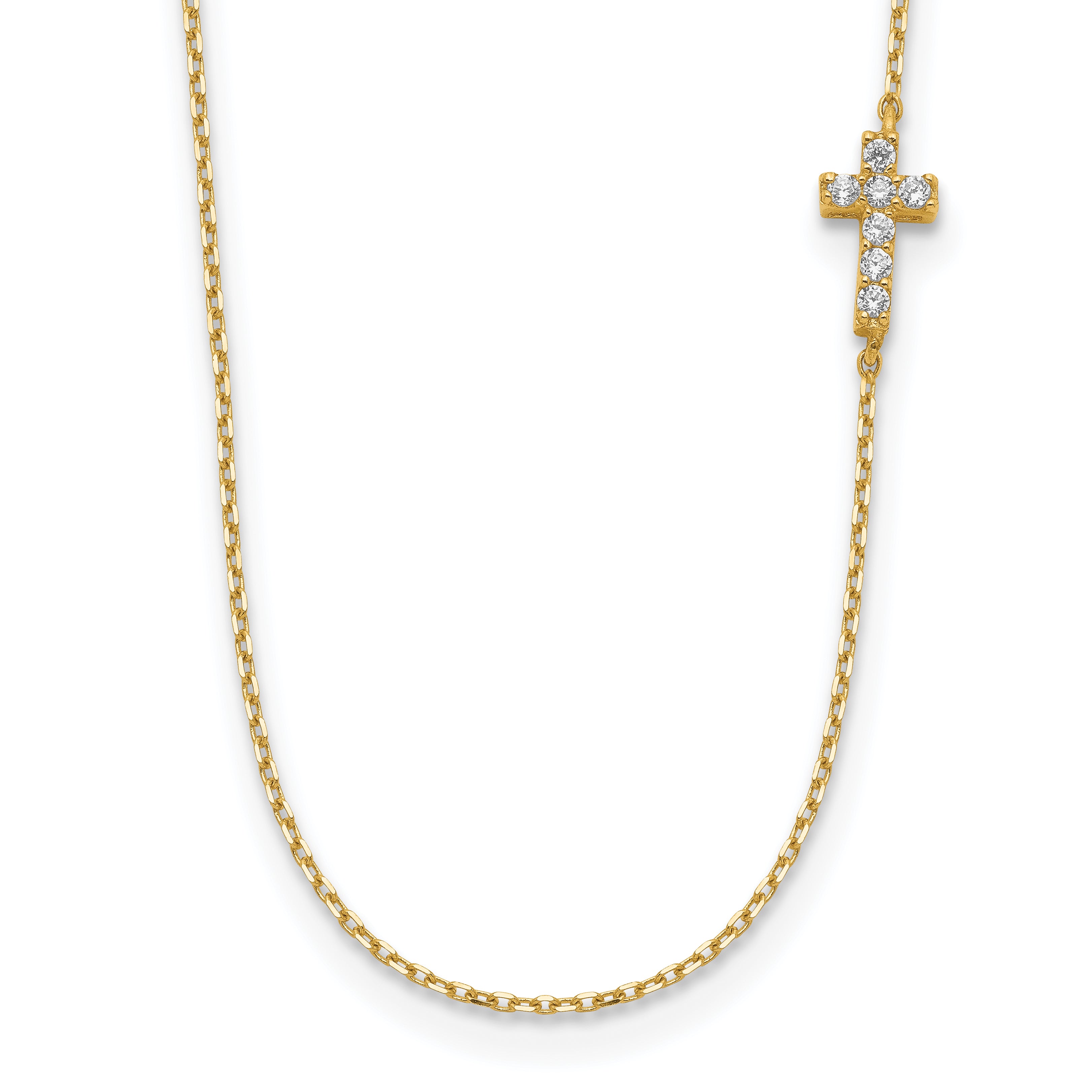 14K Yellow Gold Small Cross Cz With 2In Ext Necklace