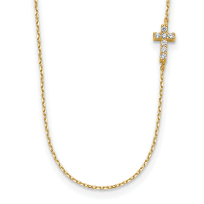14K Yellow Gold Small Cross Cz With 2In Ext Necklace