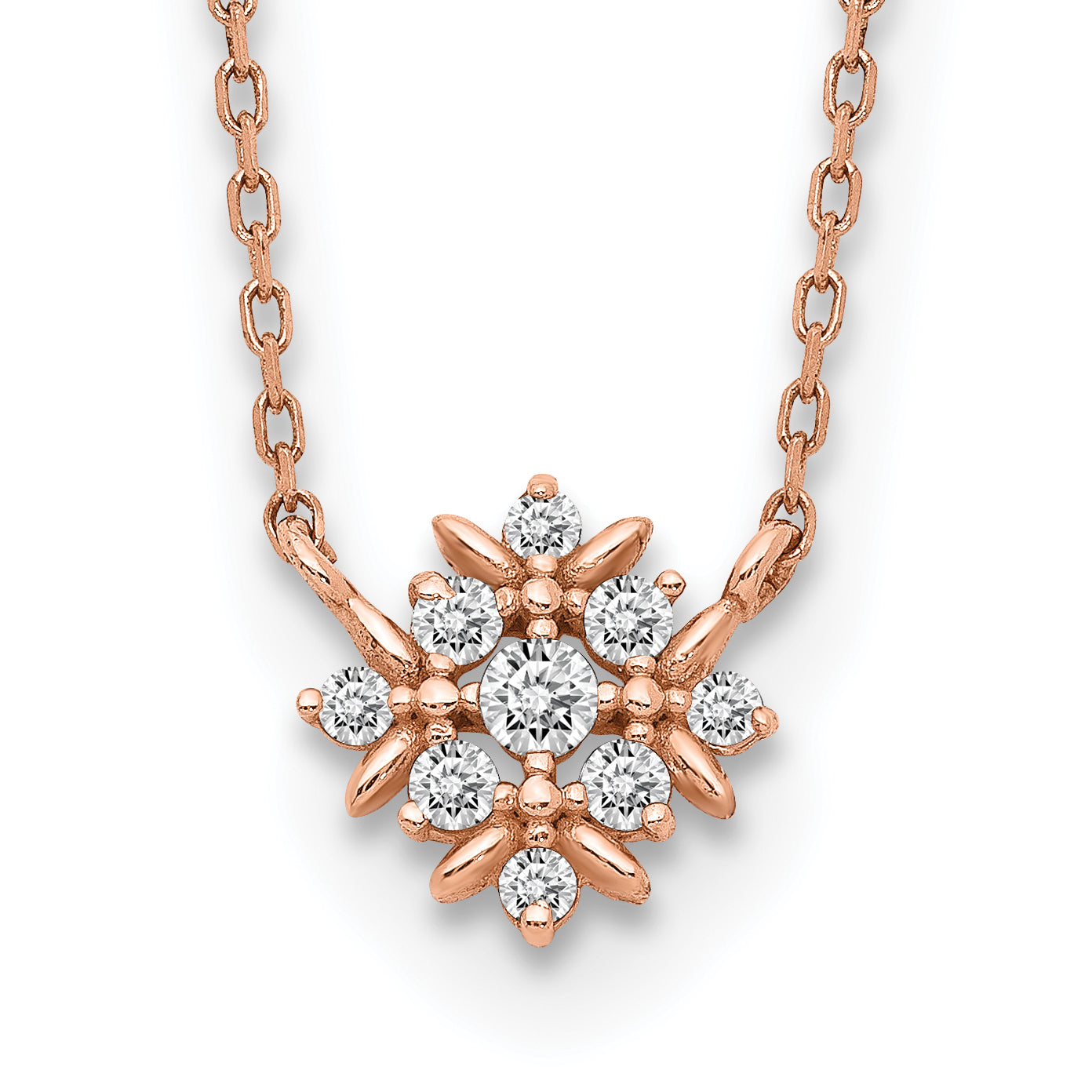 14K Rose Gold Fancy Cz W/1In Ext. Necklace