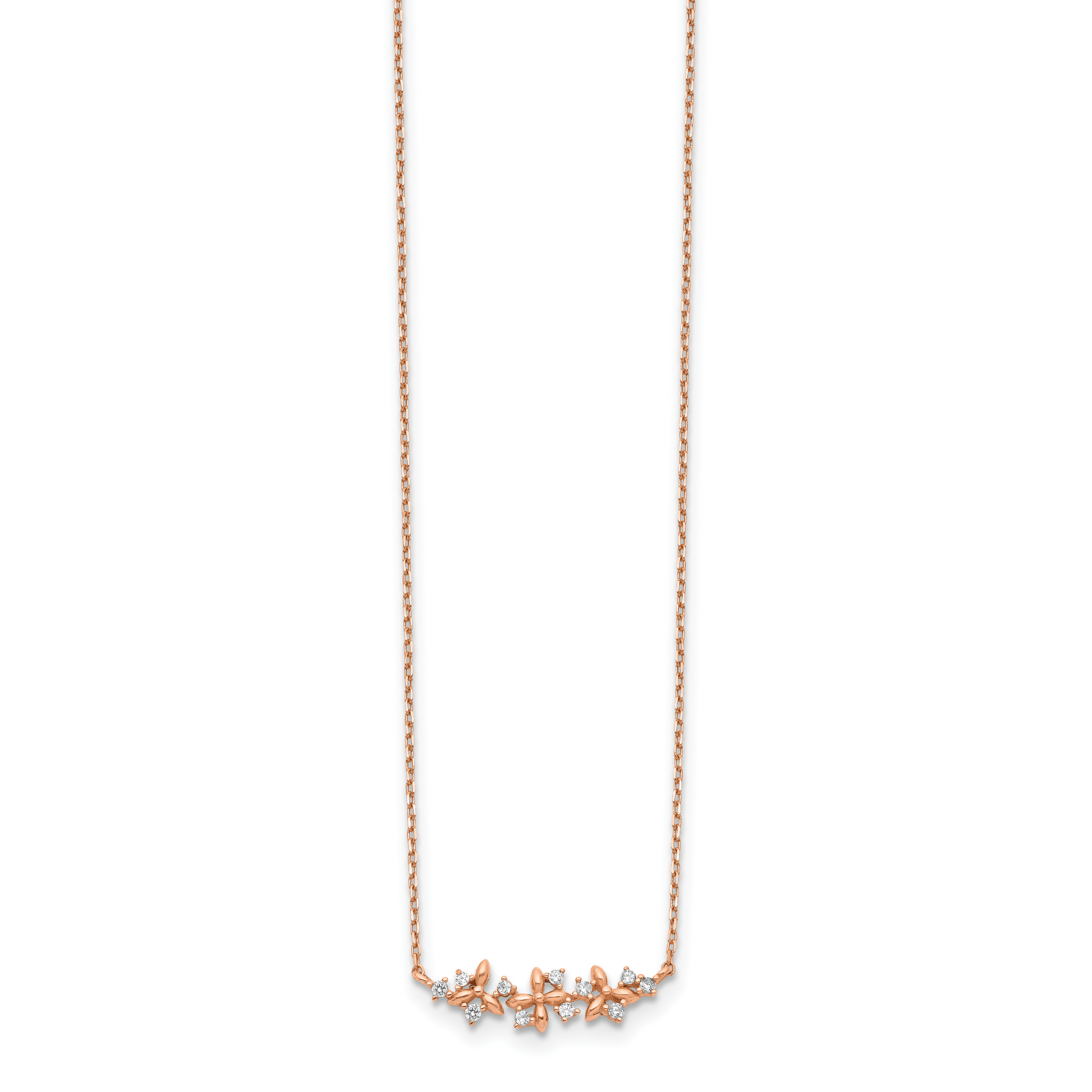 14K Rose Gold Fancy Cz W/ 1In Ext. Necklace